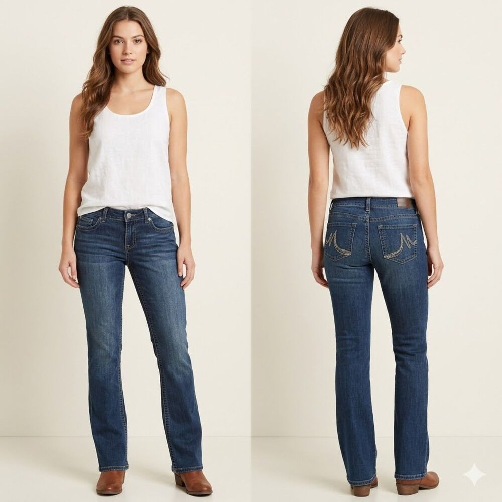 Maurices Midrise Bootcut Medium Dark Wash Boho Western Denim Jeans Size 10